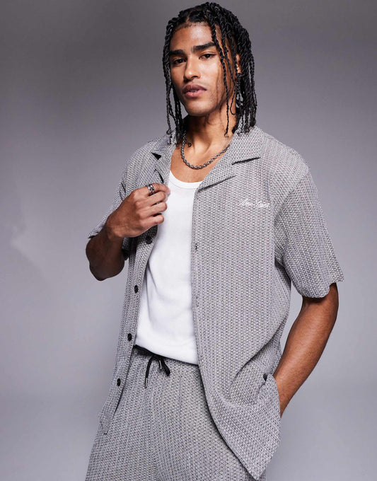 Revere Collar Plisse Shirt Co-Ord