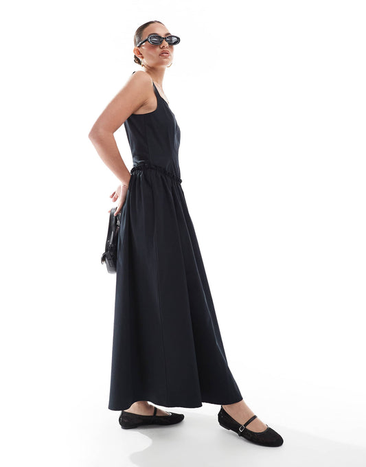 Poplin Drop Waist Corset Maxi Dress