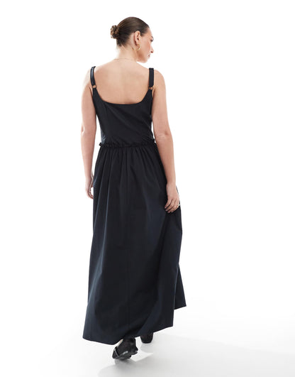 Poplin Drop Waist Corset Maxi Dress