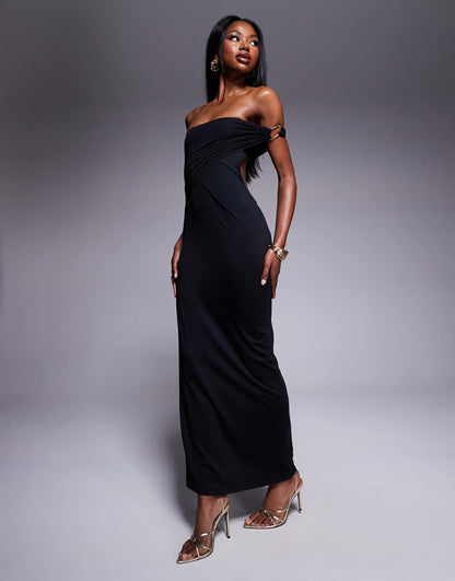 Cut Detail Bandeau Maxi Dress With Gold Hardware Detail