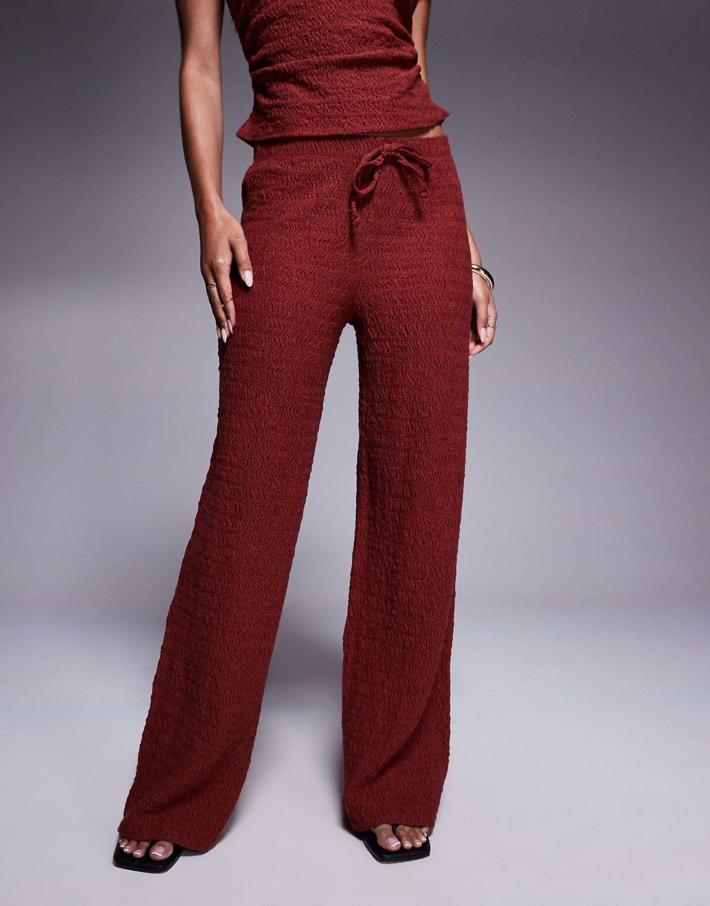 Textured Wide Leg Pull On Trousers