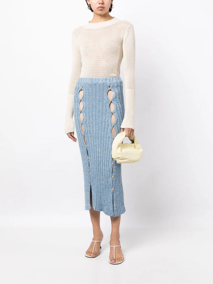 Cut-Out Organic Cotton Midi Skirt
