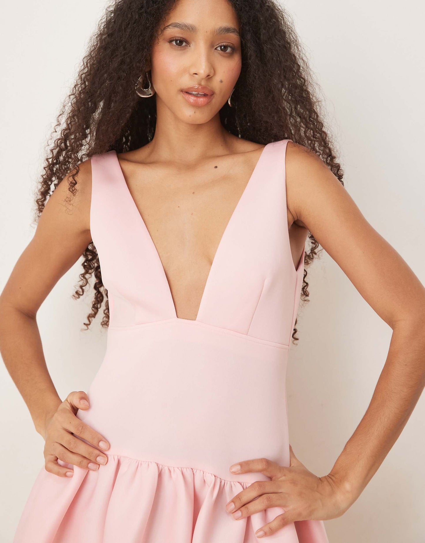 Scuba Dropped Waist Mini Dress With Full Skirt