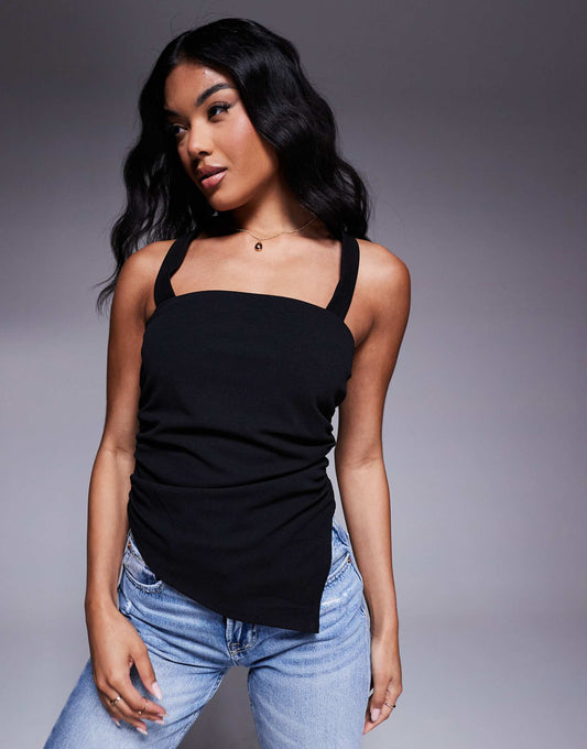 Ruched Asymmetric Halter Neck Top
