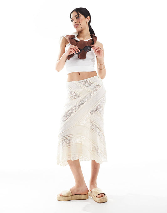 Lace Midi Skirt With Asymmetric Hem