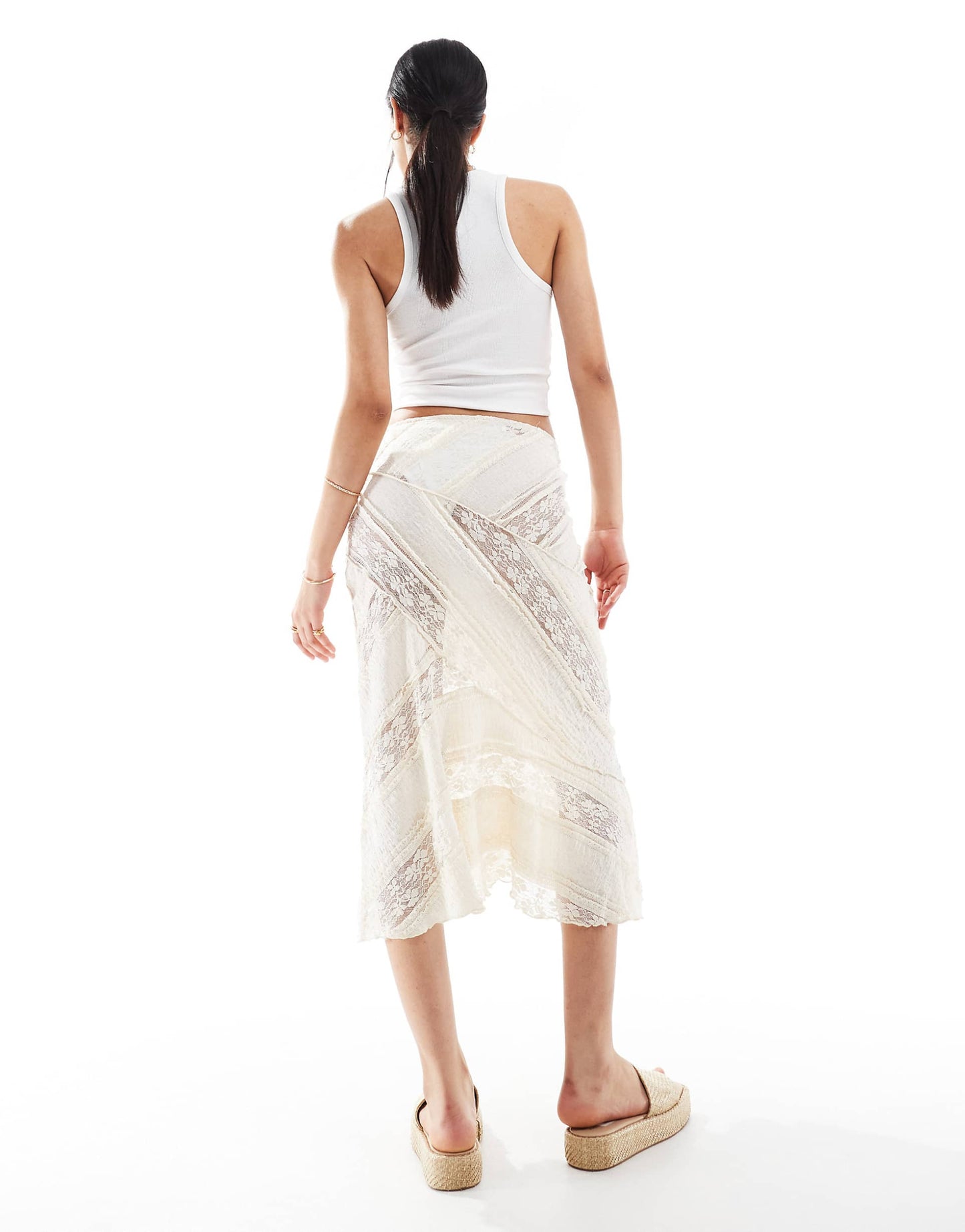 Lace Midi Skirt With Asymmetric Hem