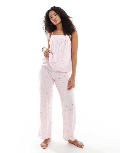 Striped Palm Tie Shoulder Cami And Trouser