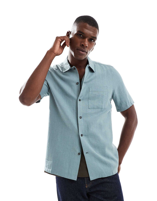 Flat Collar Linen-Blend Shirt