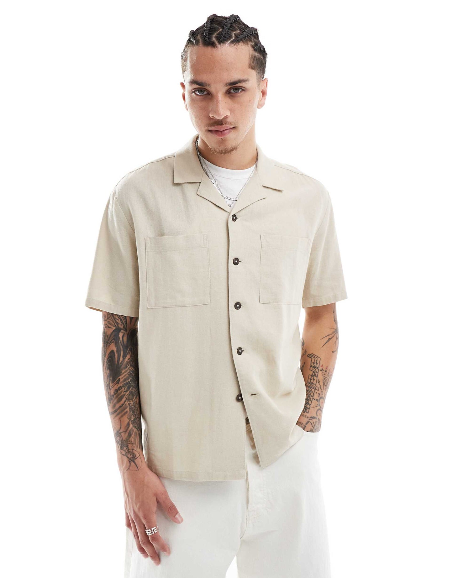 Double Pocket Boxy Linen-Blend Shirt