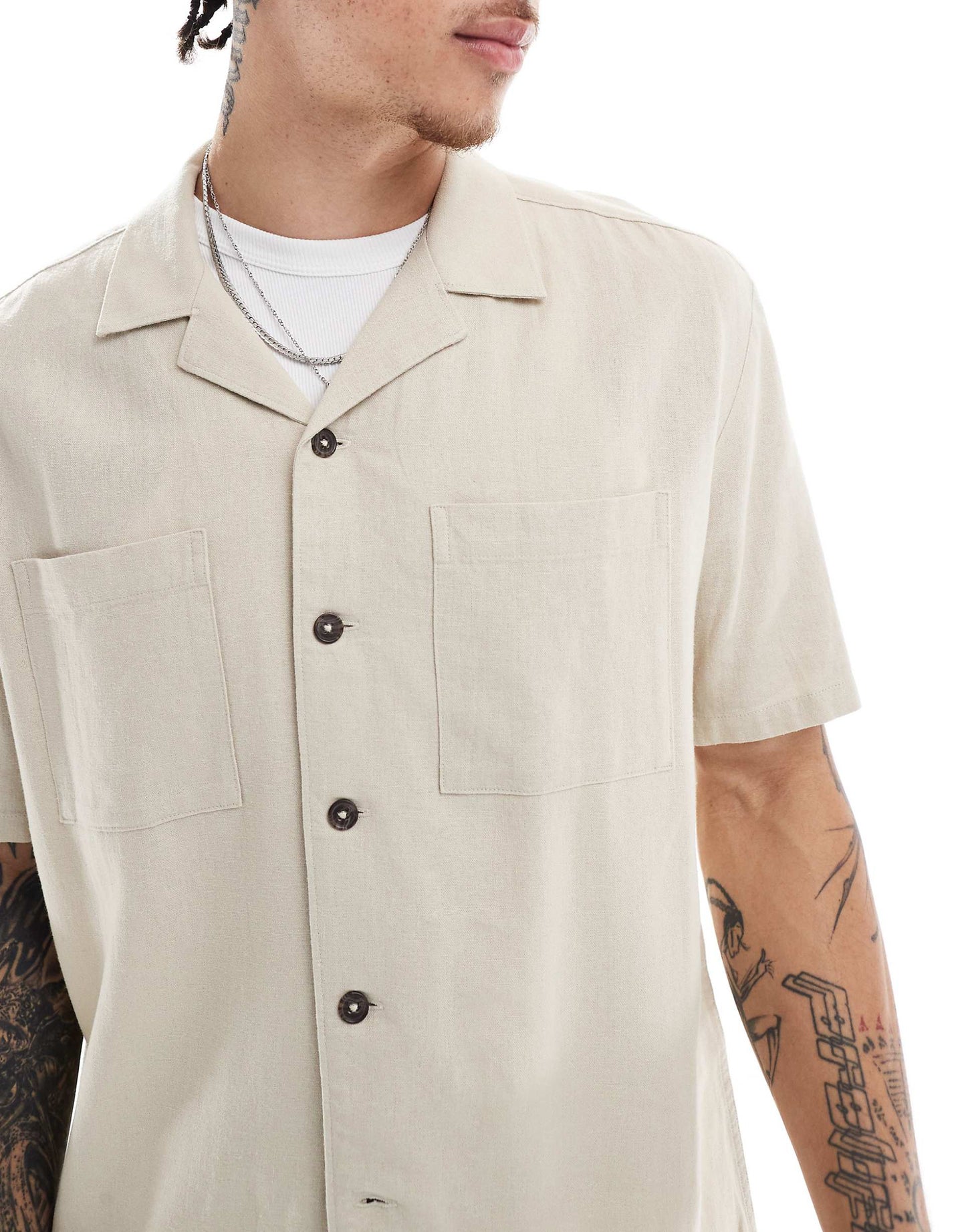 Double Pocket Boxy Linen-Blend Shirt