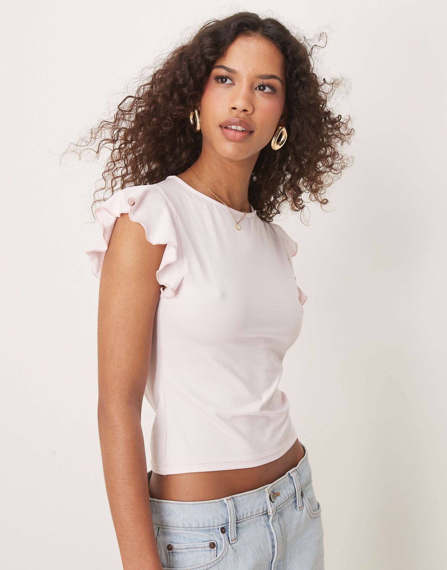 Boat Neck Top With Ruffle Sleeve