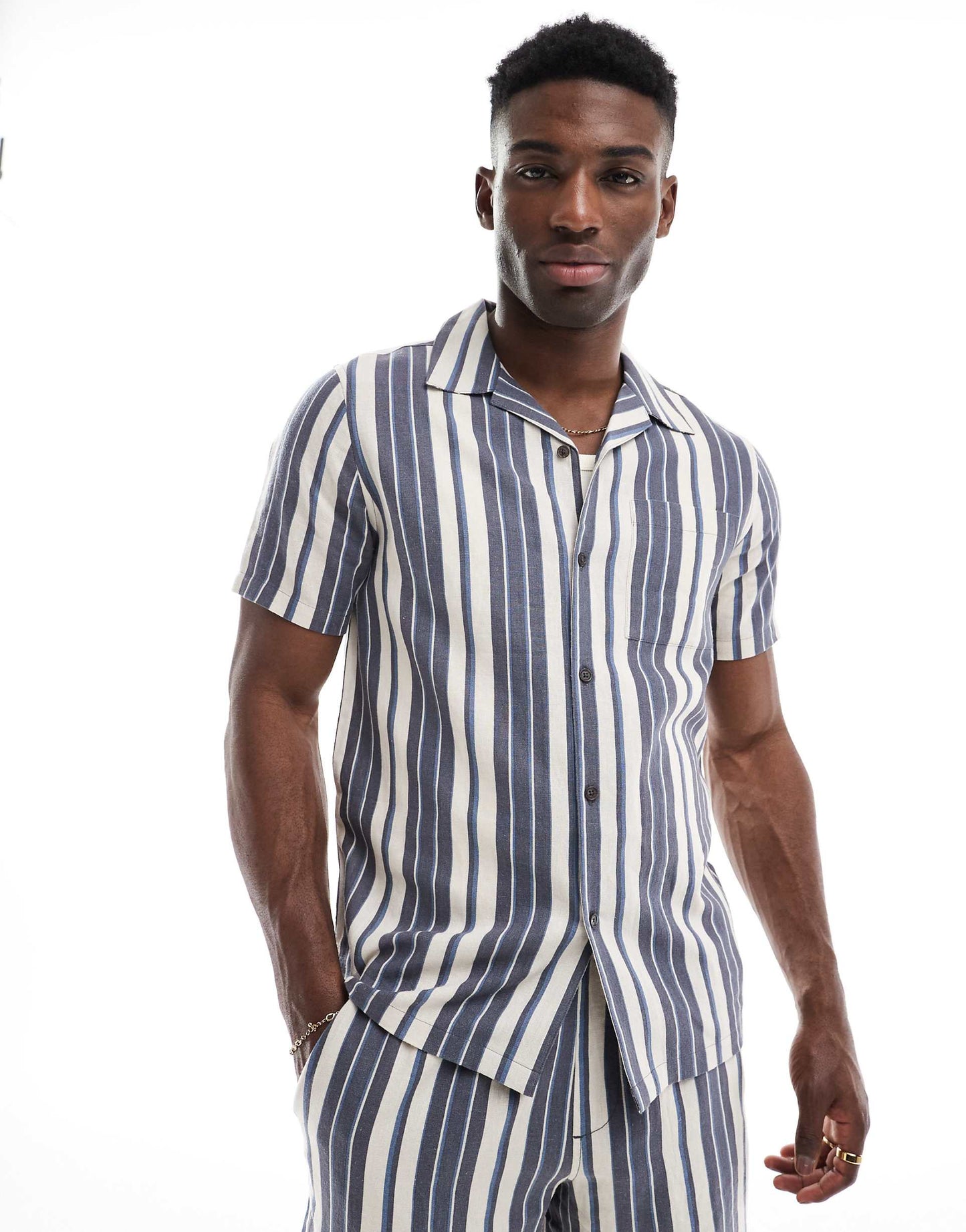 Linen-Blend Stripe Shirt Co-Ord