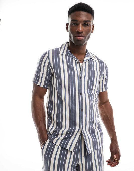 Linen-Blend Stripe Shirt Co-Ord