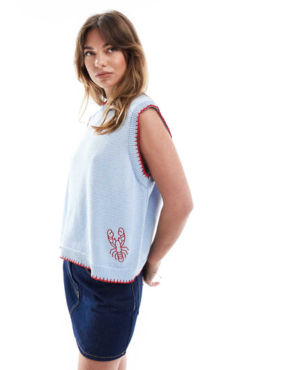 Knitted Embroidered Lobster Tank Top