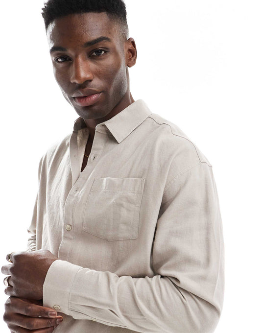 Long Sleeve Floaty Linen-Blend Shirt Co-Ord