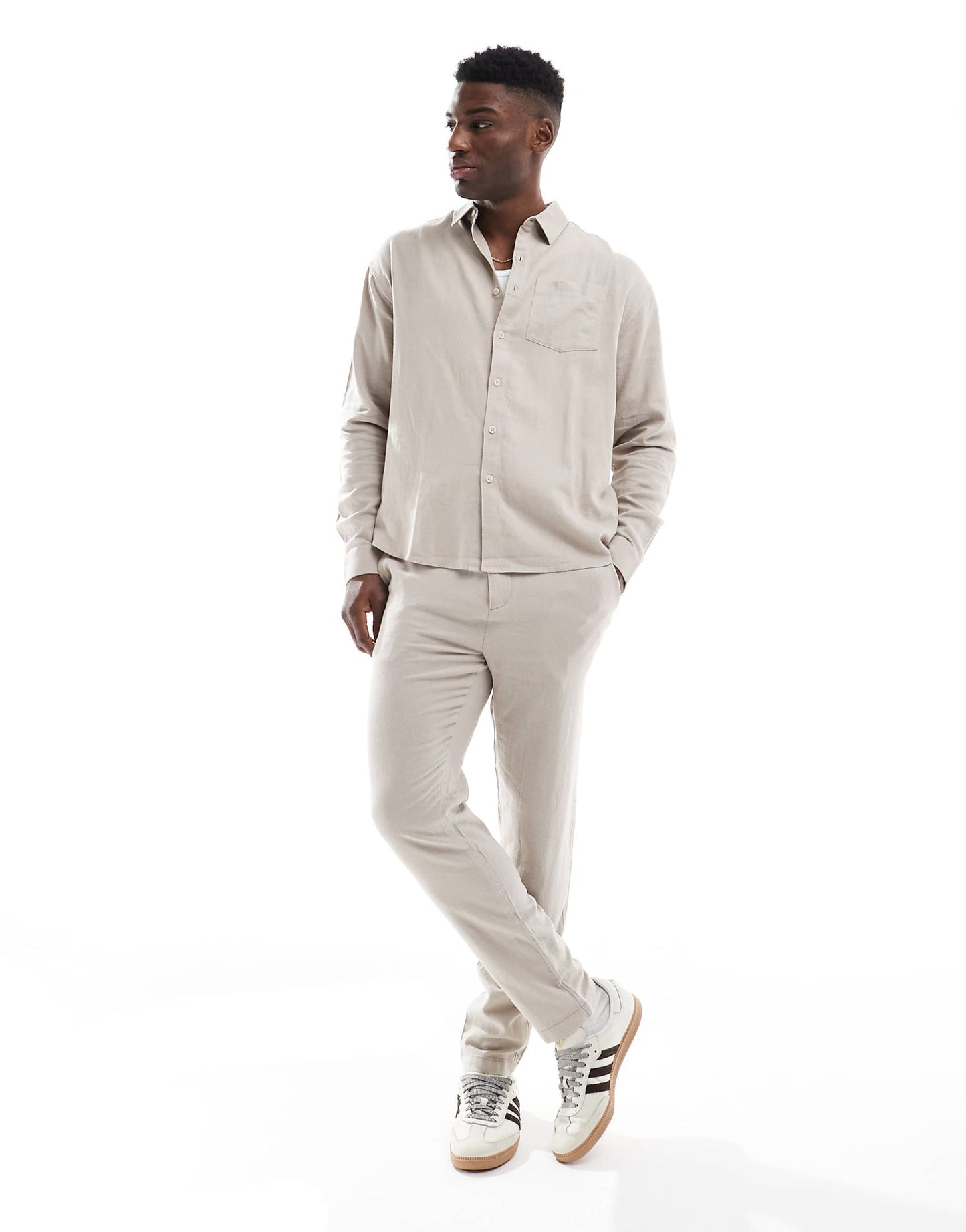 Long Sleeve Floaty Linen-Blend Shirt Co-Ord