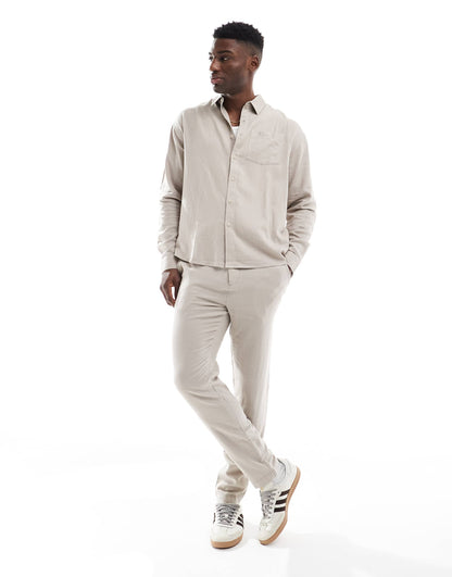 Long Sleeve Floaty Linen-Blend Shirt Co-Ord