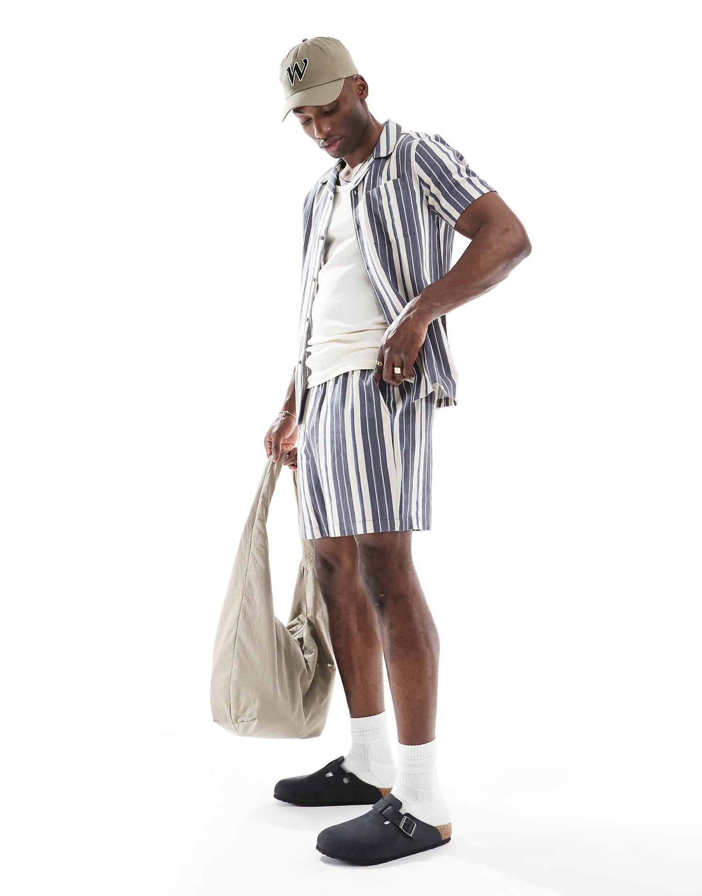 Linen-Blend Stripe Shorts Co-Ord