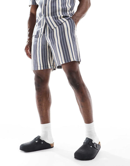 Linen-Blend Stripe Shorts Co-Ord