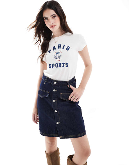 Denim Mini Skirt With Button Opening Co-Ord