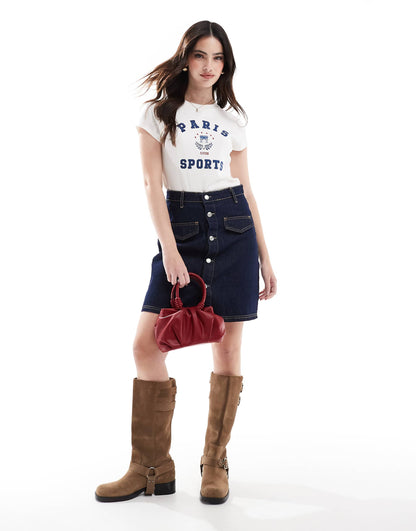 Denim Mini Skirt With Button Opening Co-Ord