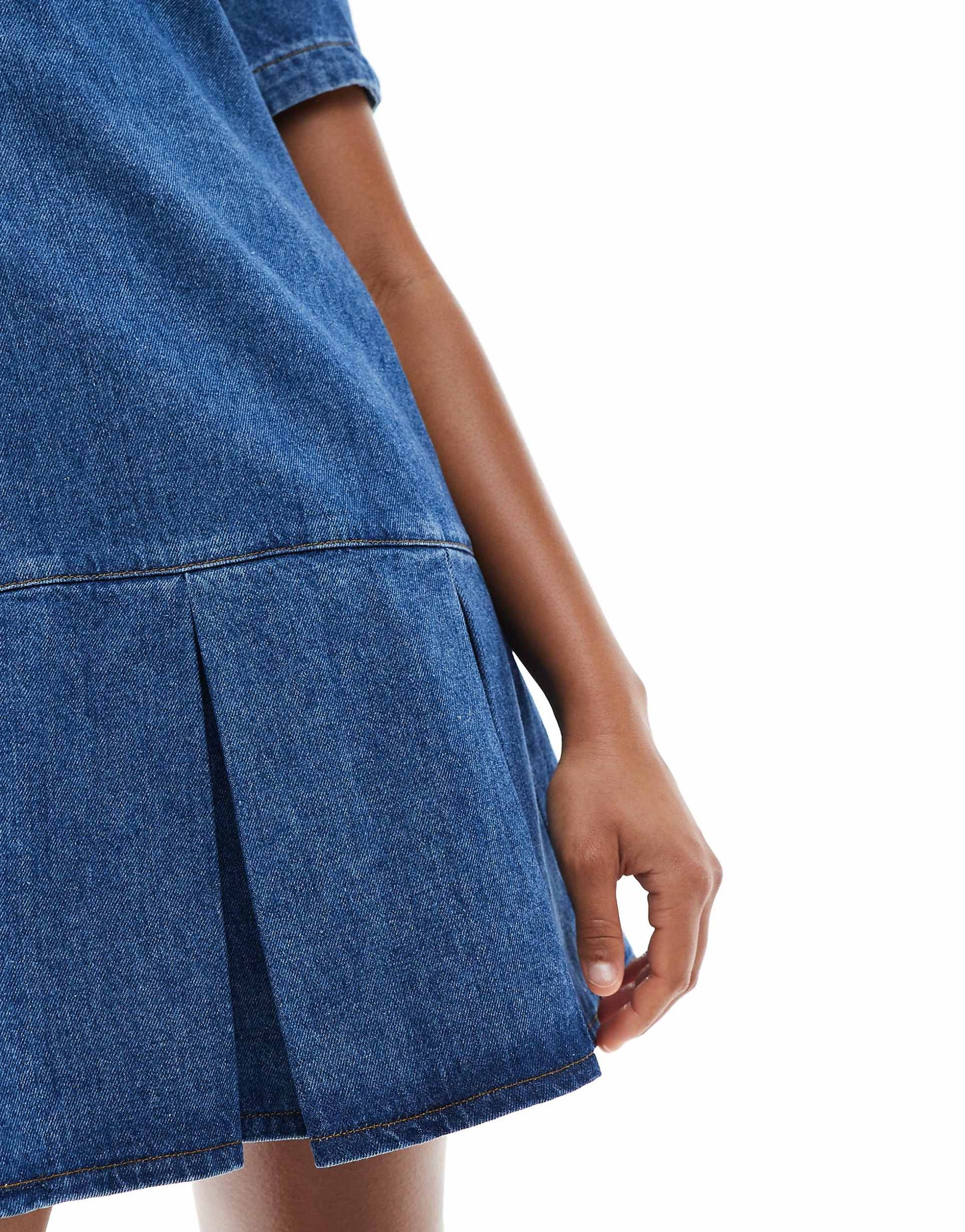 Denim Shirt Dress With Dropped Waist Pleated Panel