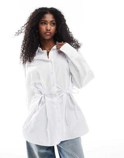 Poplin Drawstring Waistband Shirt