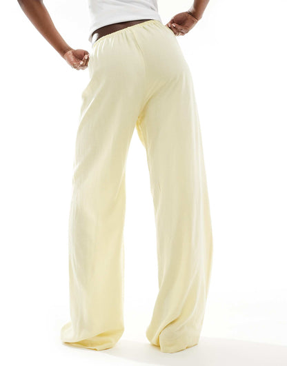 Wide Leg Linen Pull On Trouser