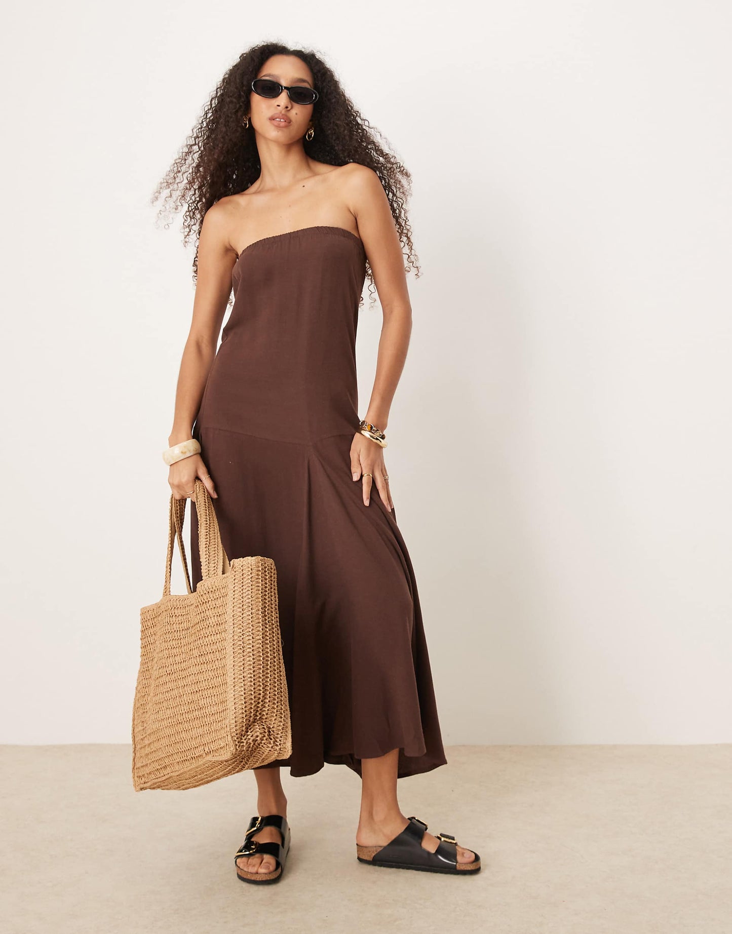 Linen Blend Trapeze Maxi Dress