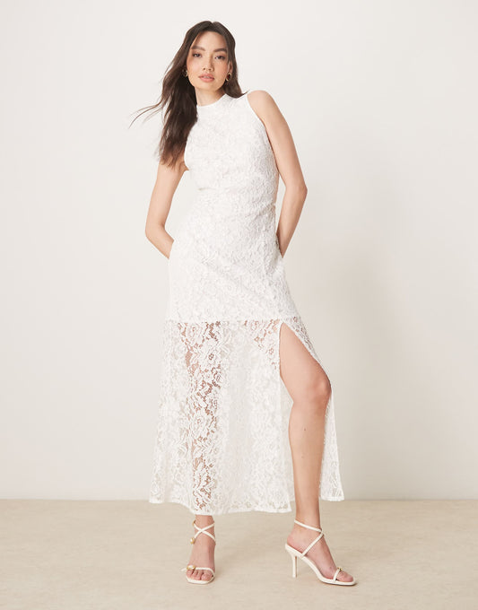 Lace High Neck Sleeveless Maxi Dress