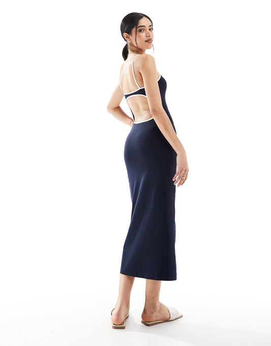 Contrast Trim Backless Maxi Dress