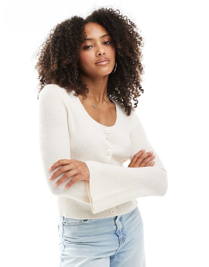 Scoop Neck Rib Cardigan