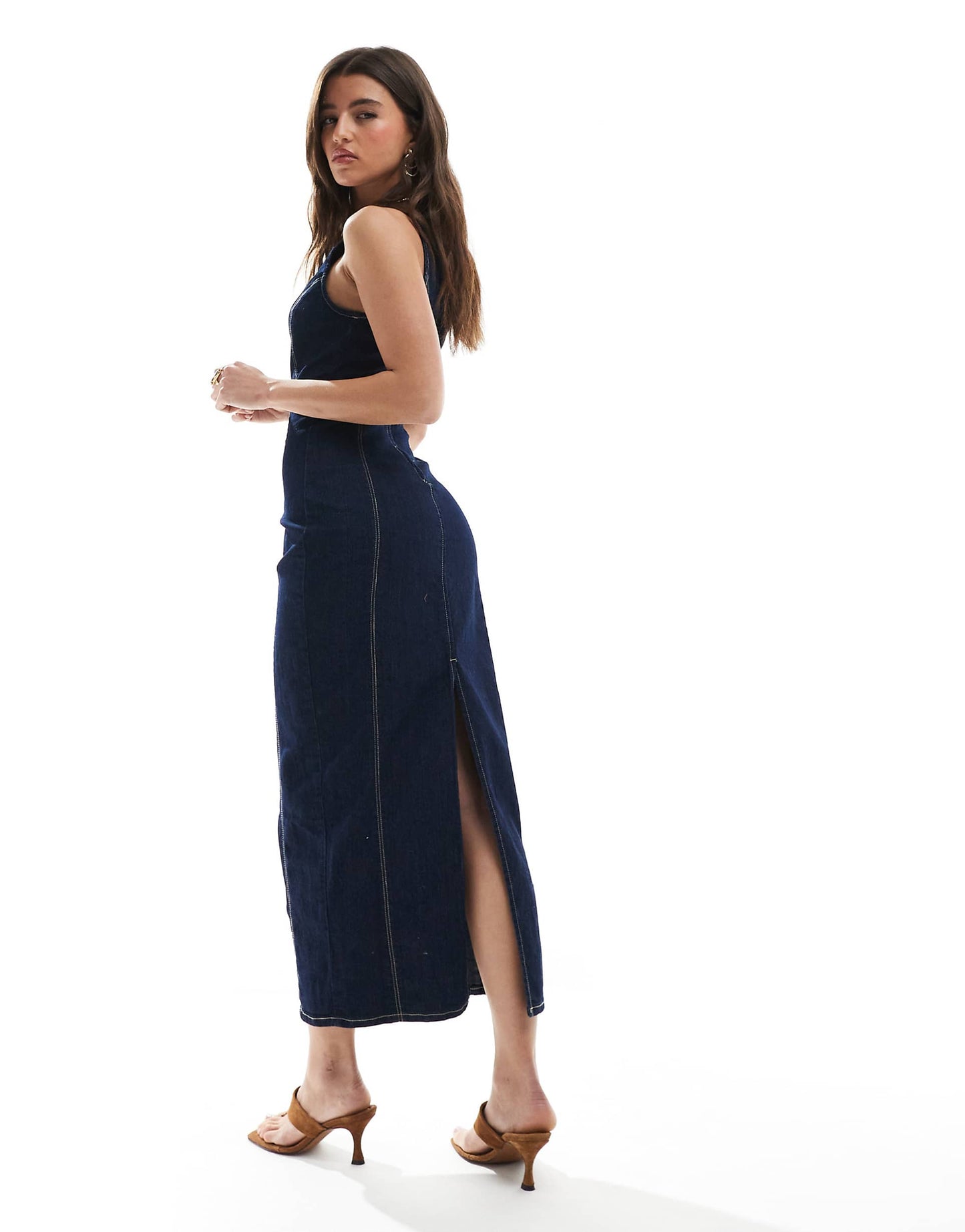 Shaping Bodycon Denim Maxi Dress