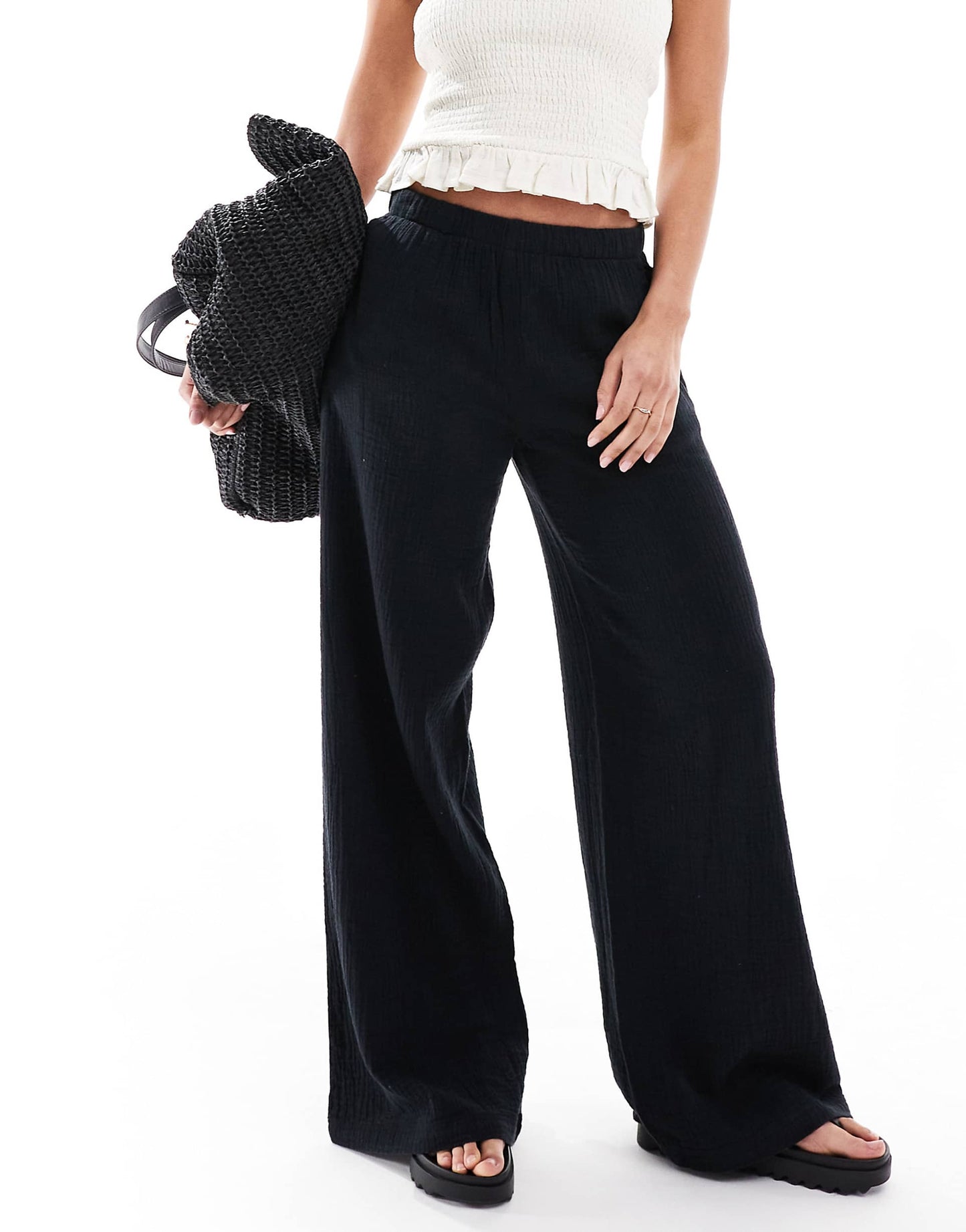 Crinkle Wide Leg Trousers