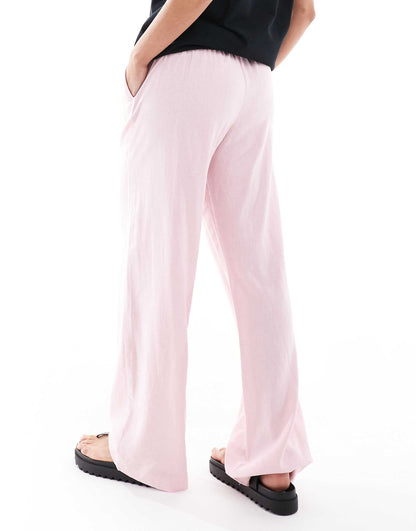 Tie Waist Wide Leg Linen Trousers