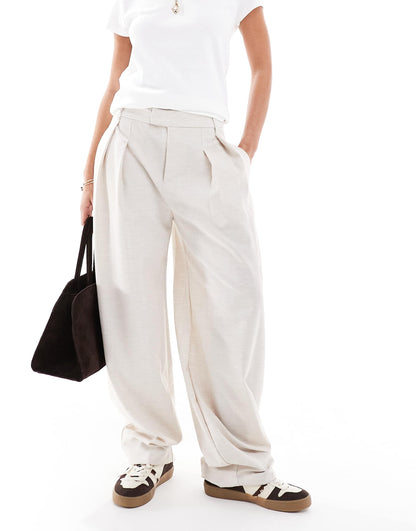 Wide Leg Pleated Front Tailored Trousers