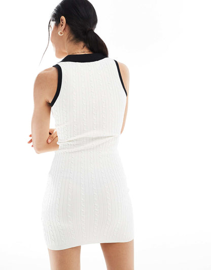 Cable Knit Contrast Edge Mini Dress