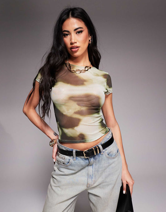 Mesh Abstract Print Baby Tee