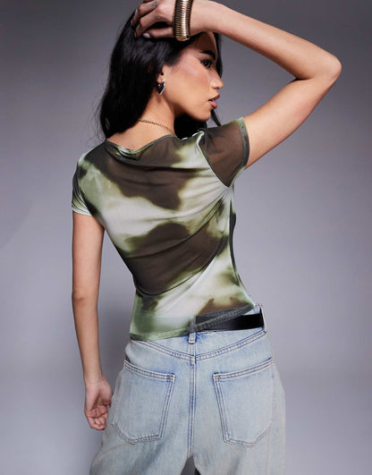 Mesh Abstract Print Baby Tee