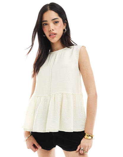 Volume Peplum Top With Contrast Stitch