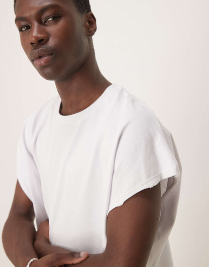 Extreme Oversized Heavyweight Cropped Sleeveless T-Shirt With Raw Edge