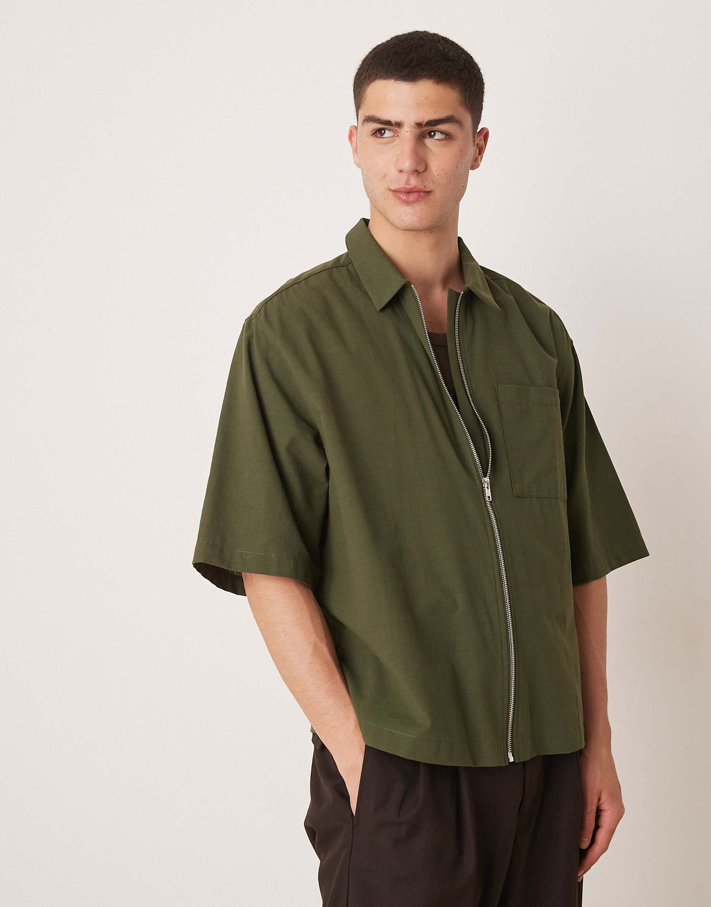Oversized Boxy Zip Through Shirt