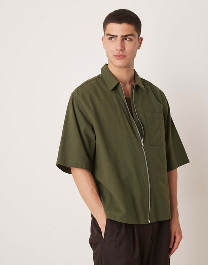 Oversized Boxy Zip Through Shirt