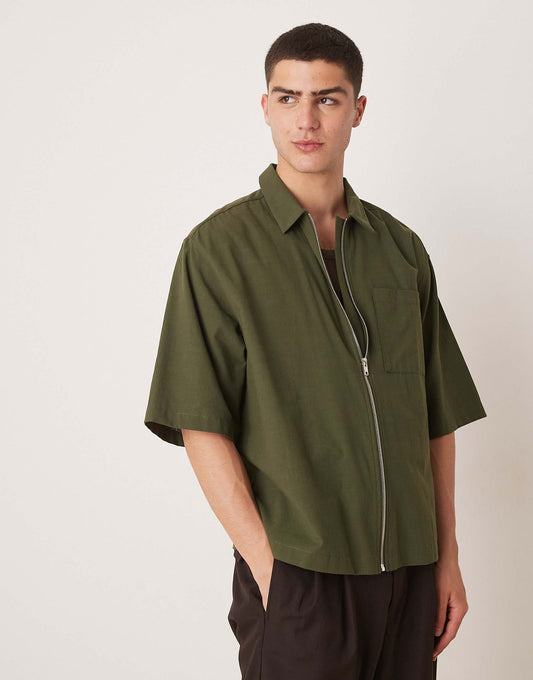 Oversized Boxy Zip Through Shirt
