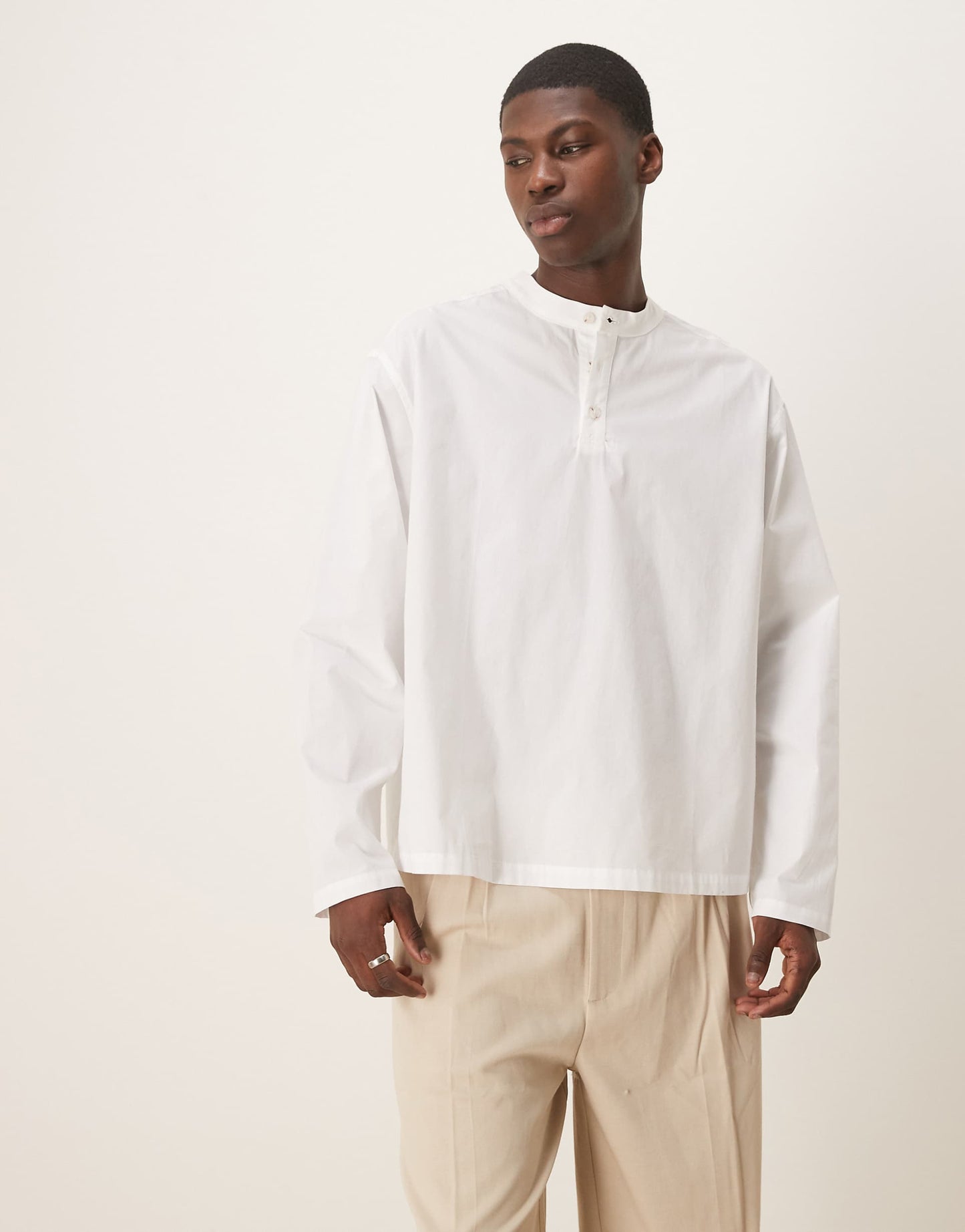 Oversized Boxy Henley Neck Shirt