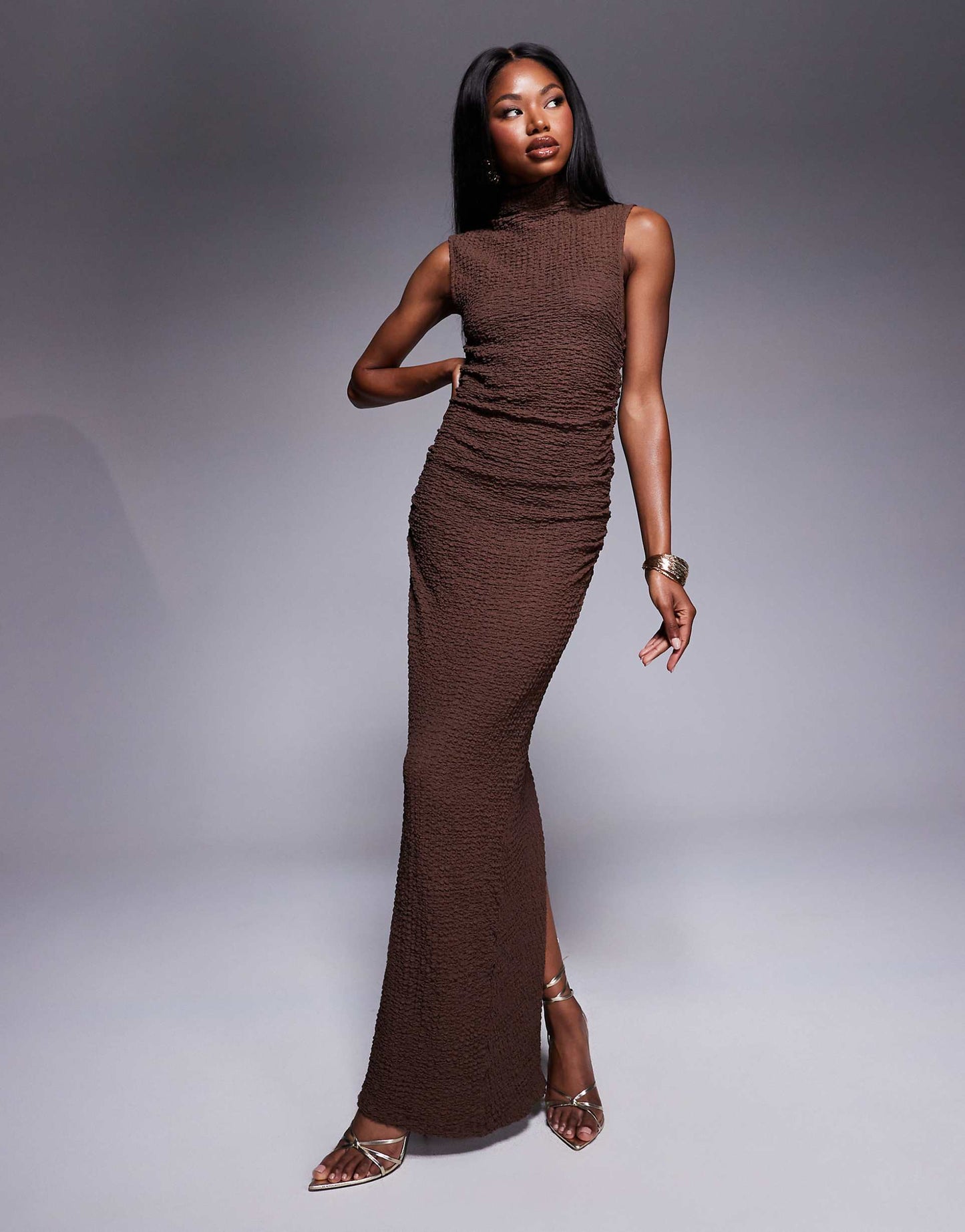 Textured Sleeveless Column Maxi Dress