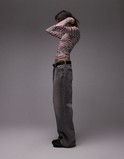 Slash Neck Long Sleeve Jersey Top