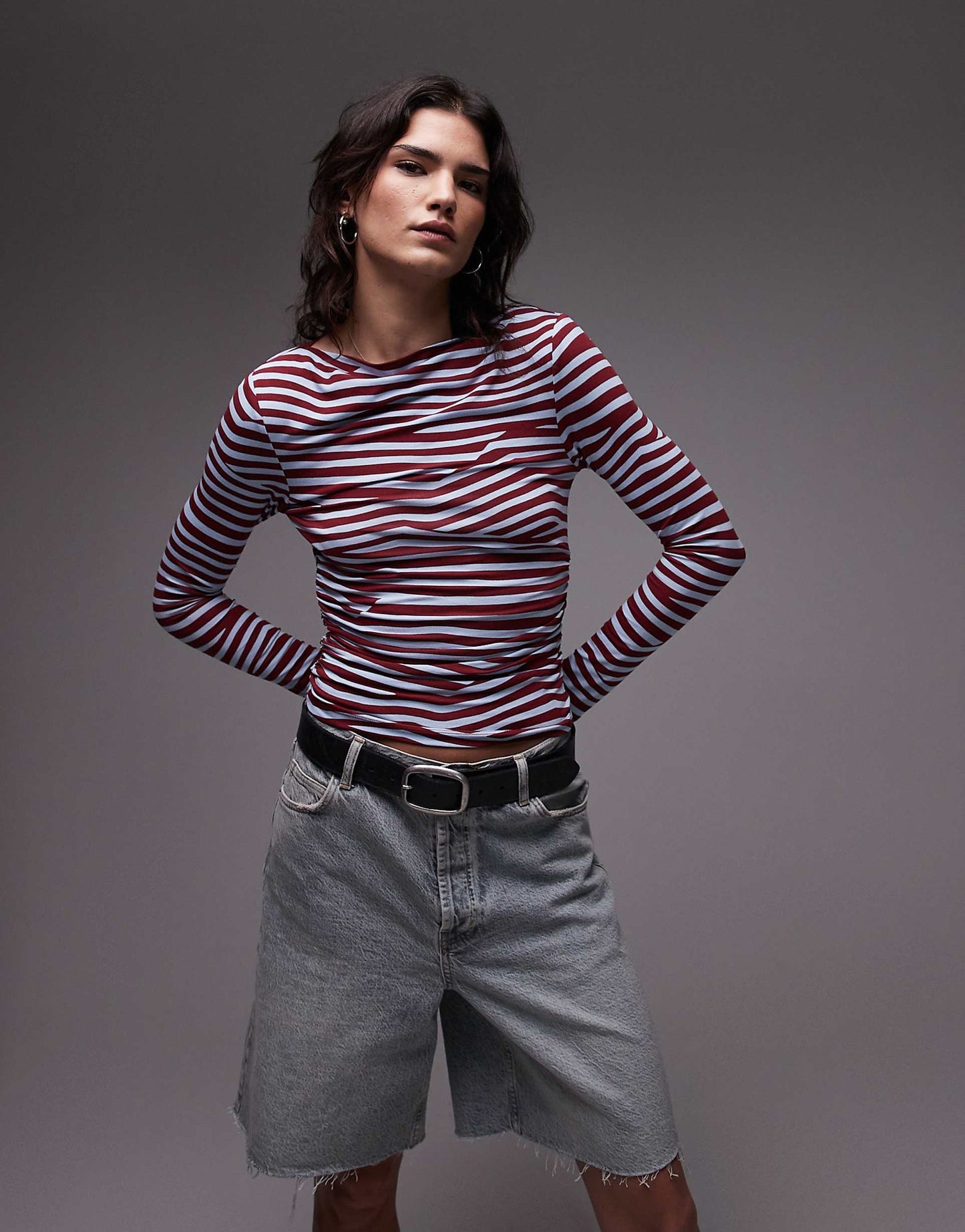 Slash Neck Long Sleeve Jersey Top