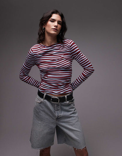 Slash Neck Long Sleeve Jersey Top