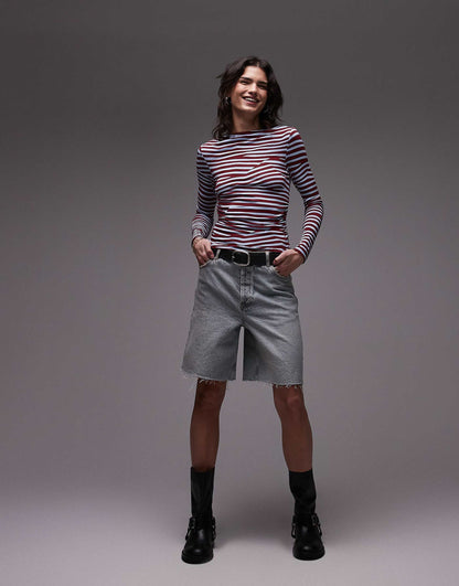 Slash Neck Long Sleeve Jersey Top